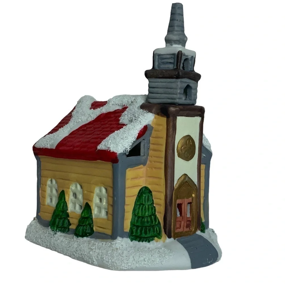 Vintage Village Church Candle Holder Tea Light Porcelain Pierced Cut Outs 3 in